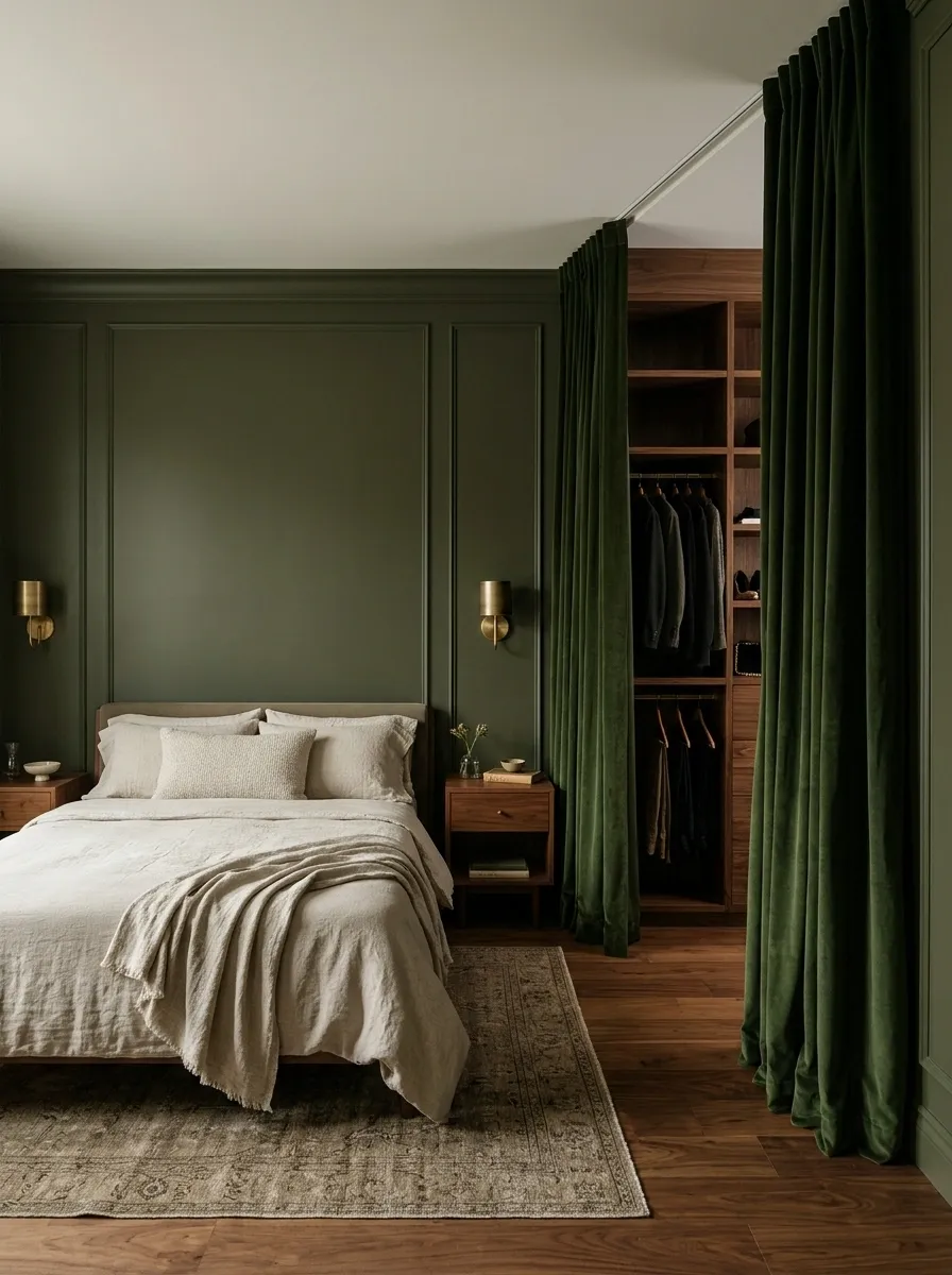Dramatic Velvet Curtains in a Boutique-Style Bedroom