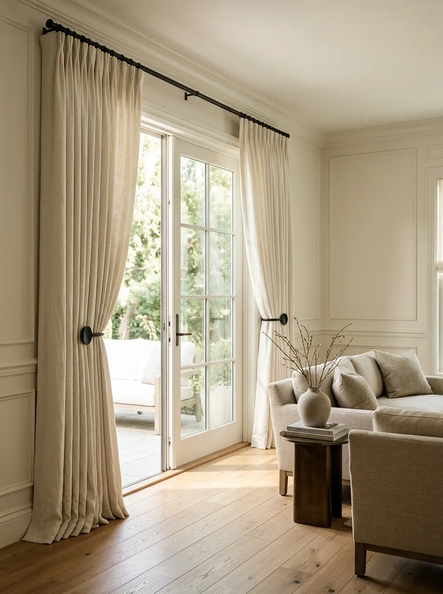 Drapes With Sculptural Wall-Mounted Tiebacks