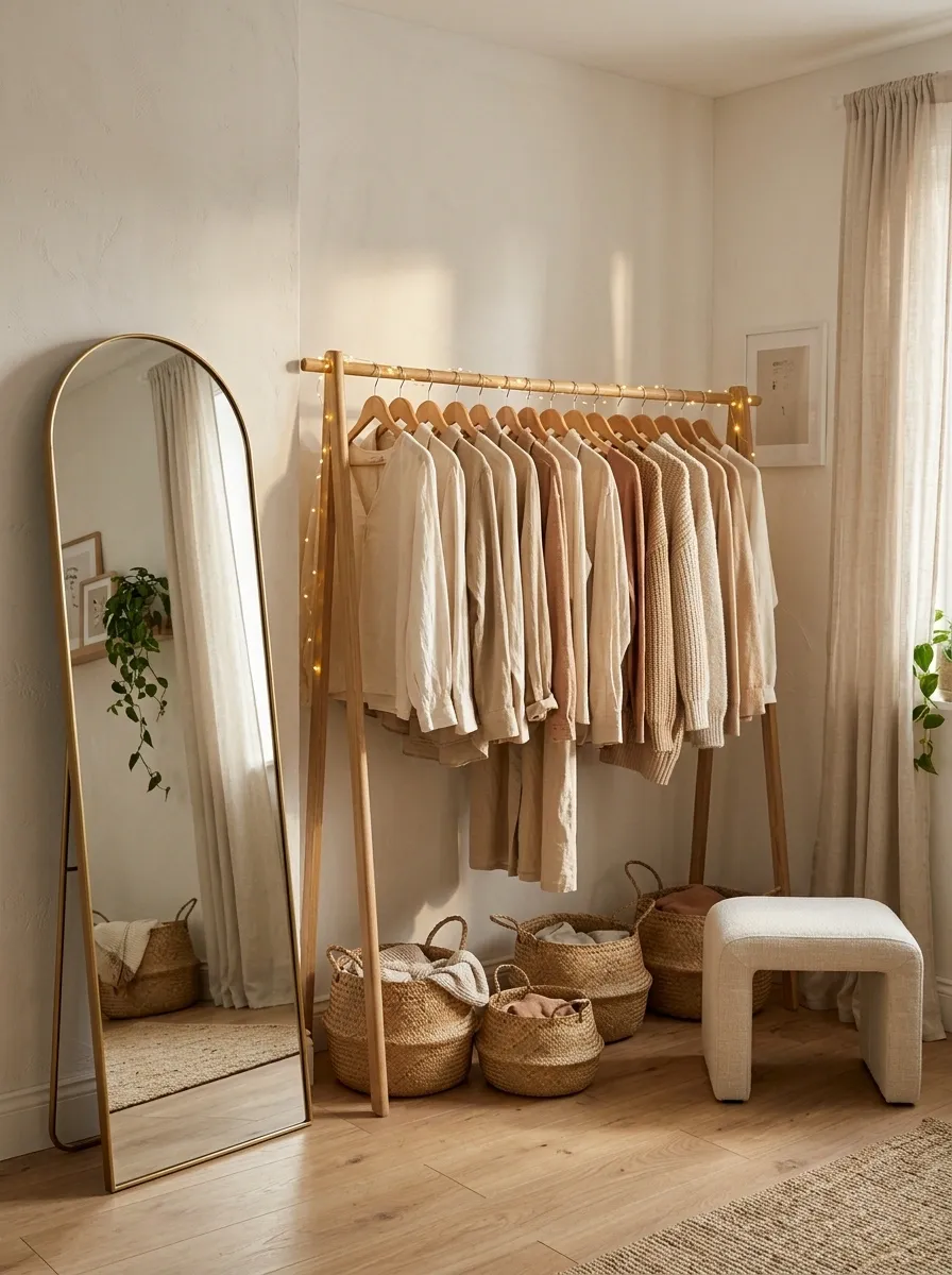 Dressing Area With a Lit Clothing Rail