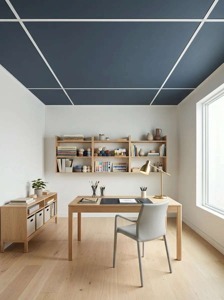Dusty Navy Ceiling in a Modern Hobby Room