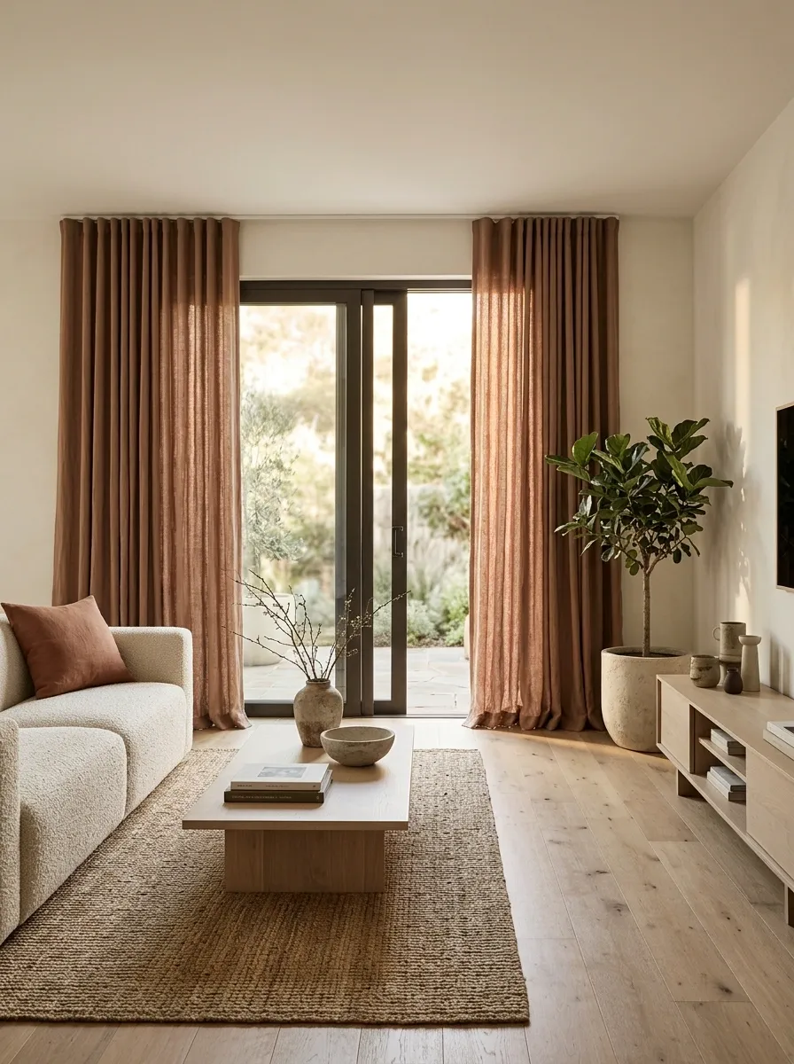 Earthy Terracotta Curtains With Cream and Oak