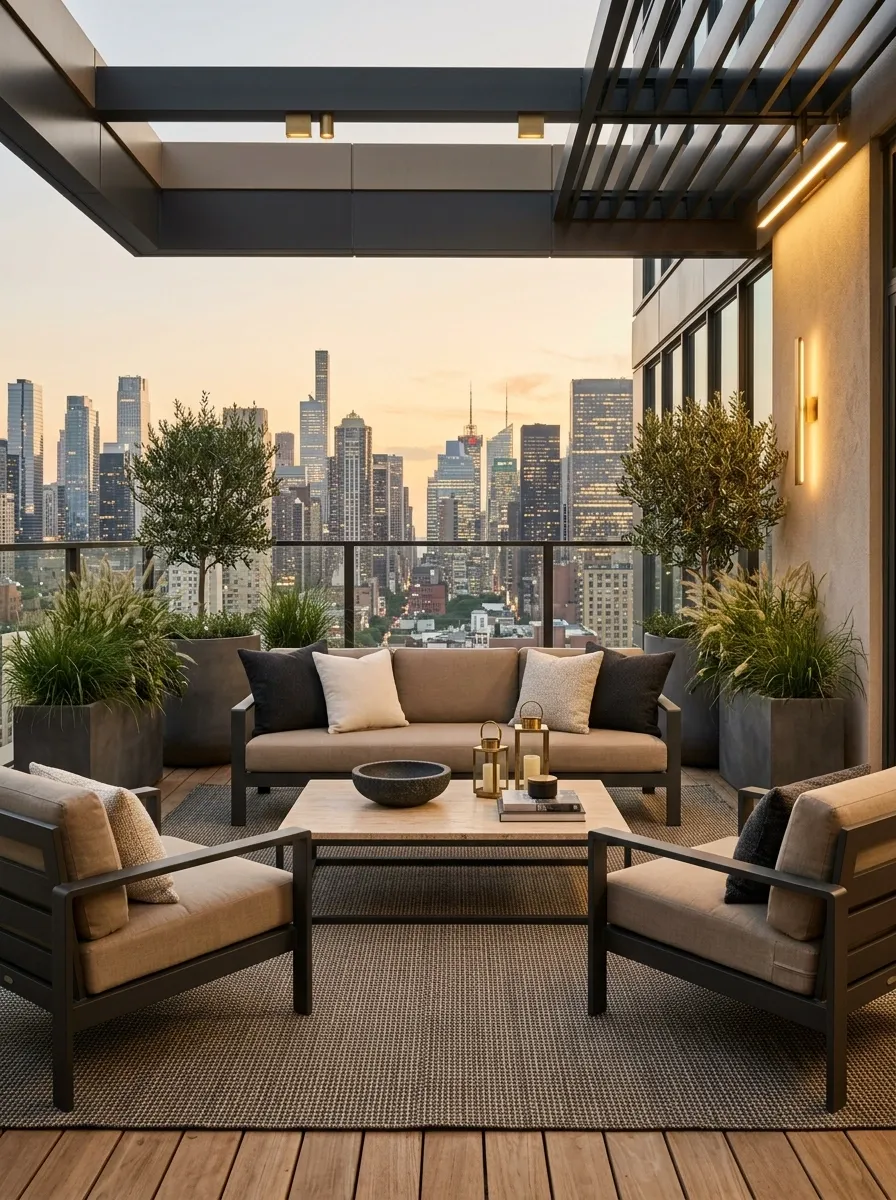 Elevated Contemporary Balcony With a Full Outdoor Living Set