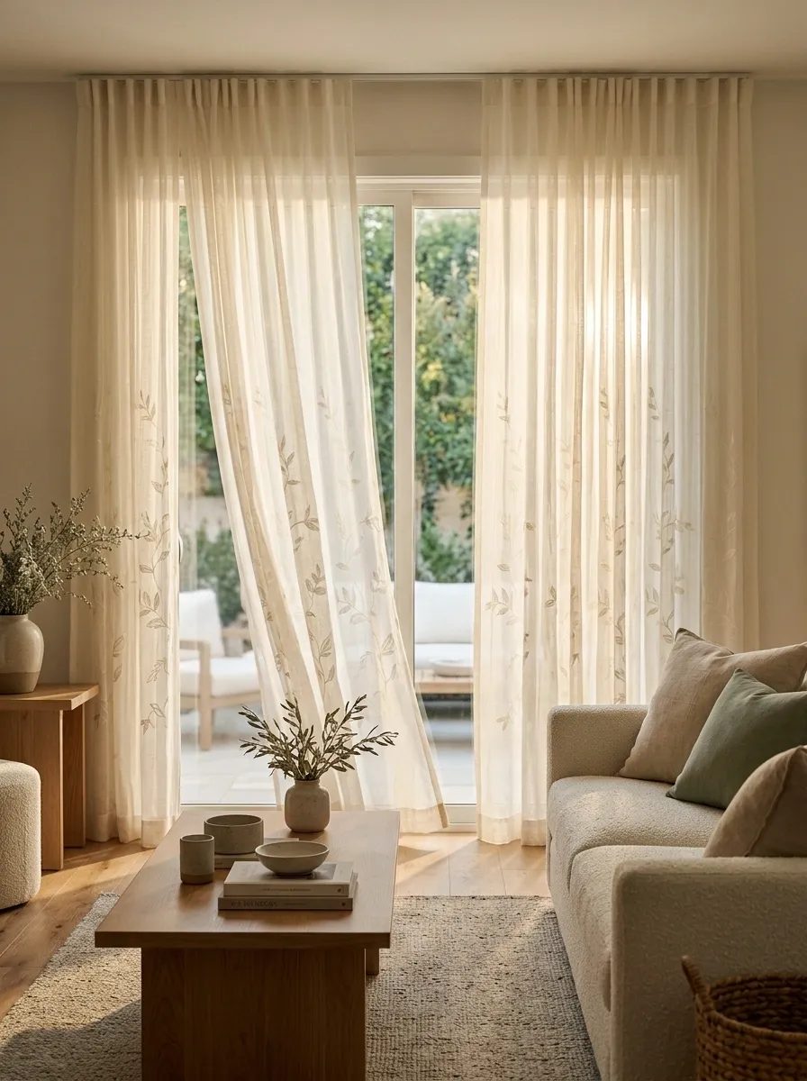Embroidered Sheer Curtains With a Tonal Botanical Motif