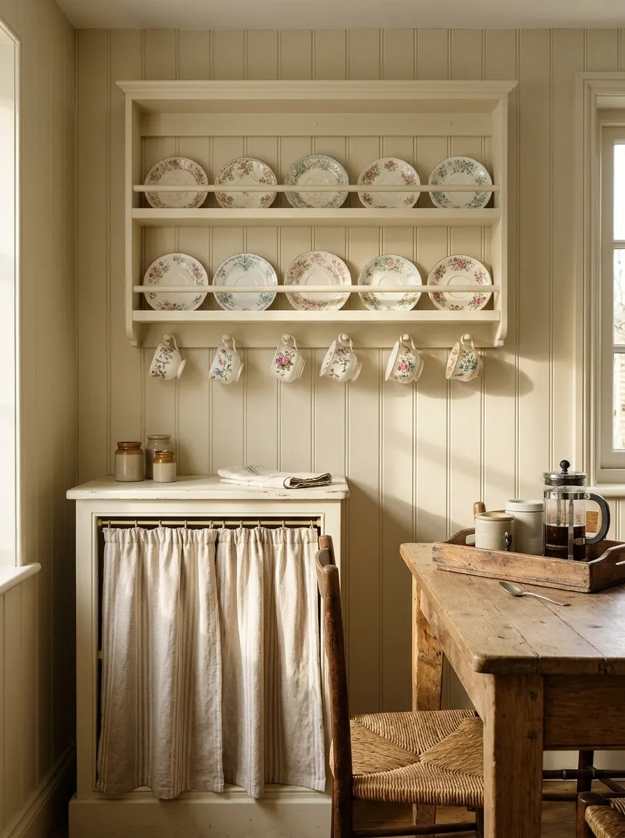 English Cottage Breakfast Corner With a Cup-and-Saucer Rack