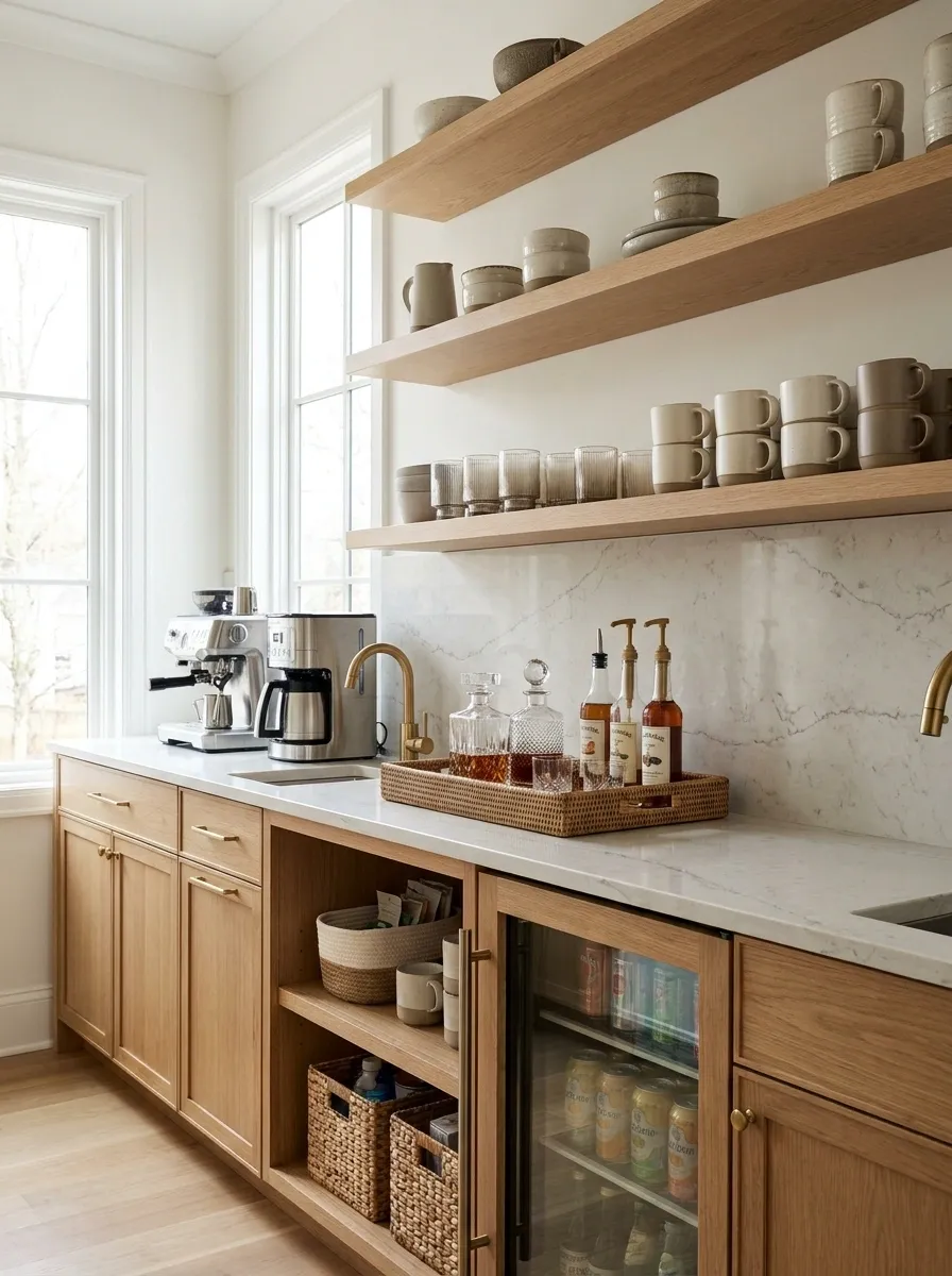 Entertaining-Ready Coffee Bar With Under-Counter Beverage Storage