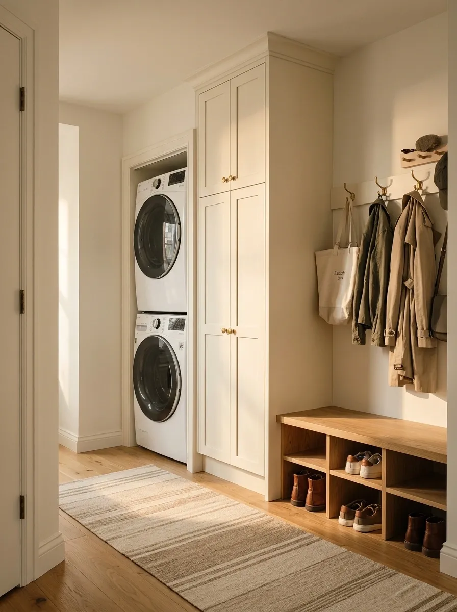 Entryway Laundry Zone With a Bench and Everyday Storage