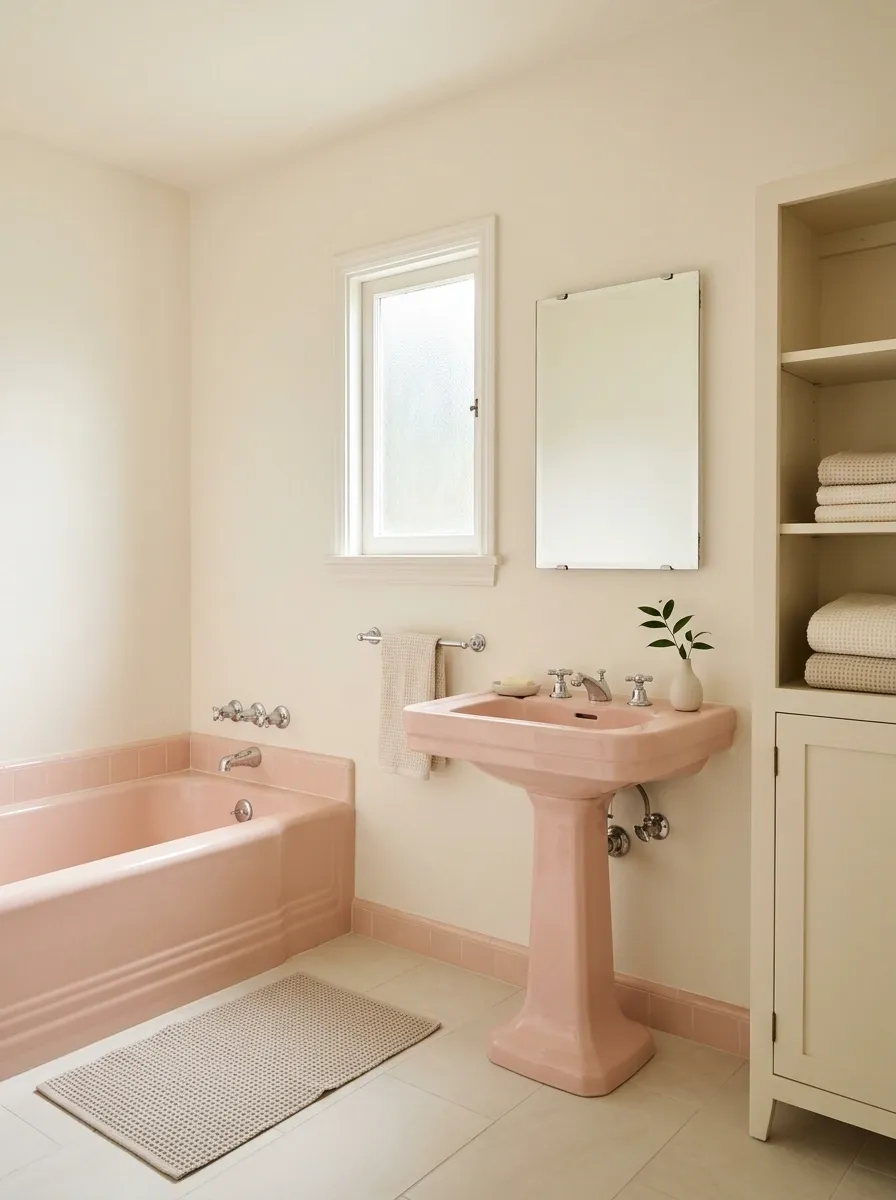 Existing Pink Suite With a New Cream Floor and Simple Painted Storage