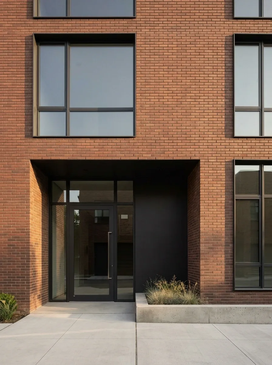 Exposed Brick House With a Deeply Recessed Entrance