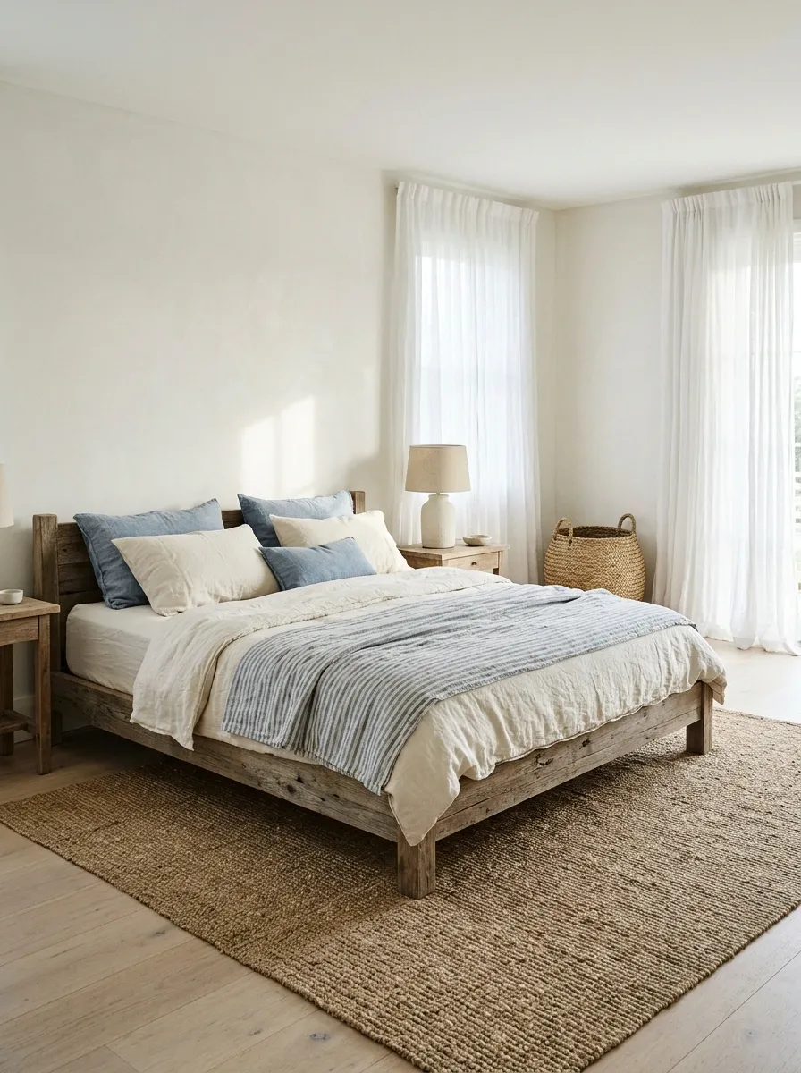 Faded Blue Stripes in a Relaxed Coastal Bedroom