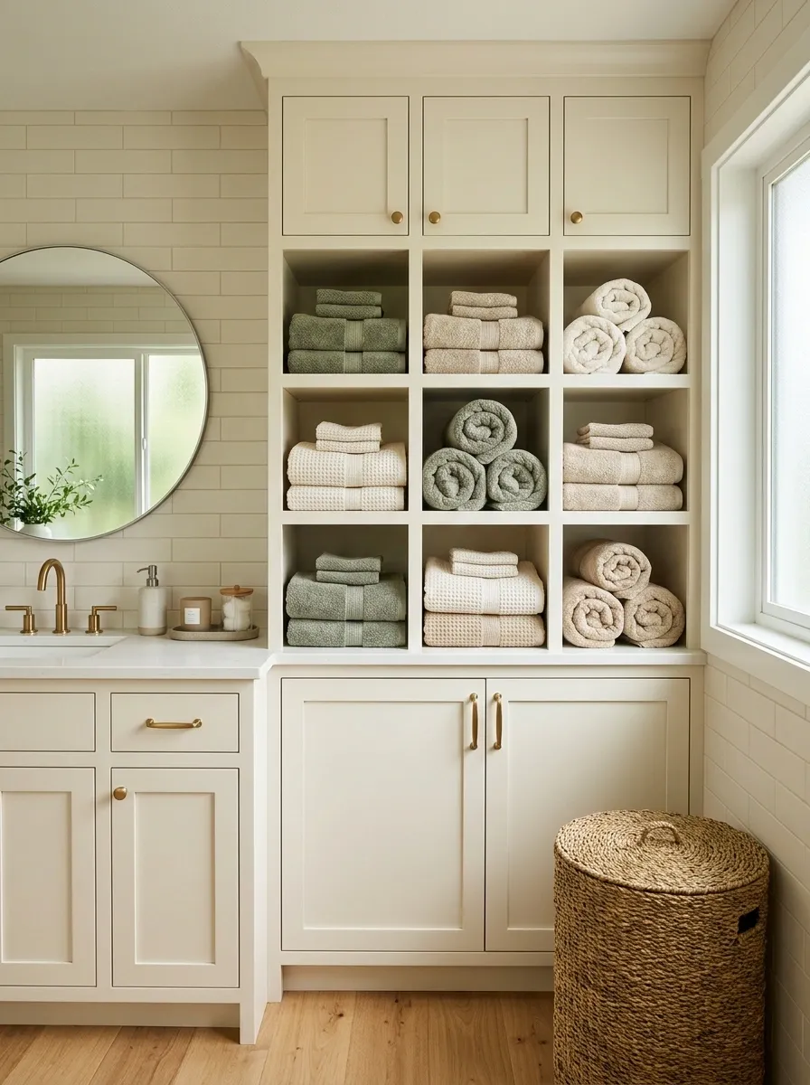 Family Bathroom With Individual Towel Cubbies