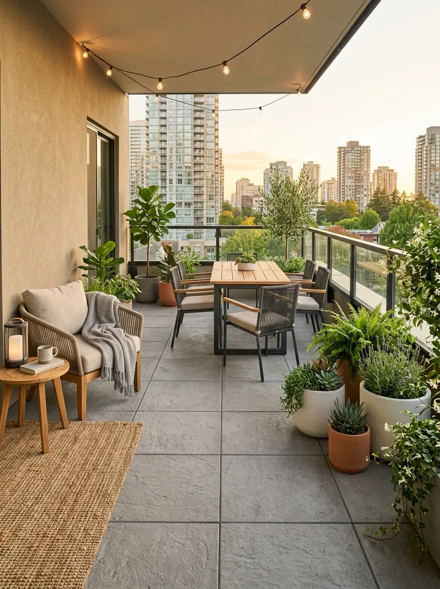 Family-Friendly Apartment Patio With Compact Dining and Open Floor Space