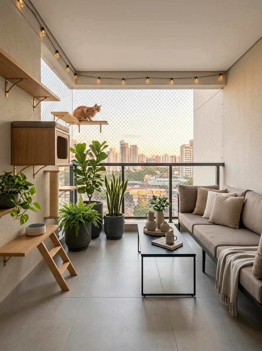 Family-Friendly Balcony With Shared Cat and Human Zones
