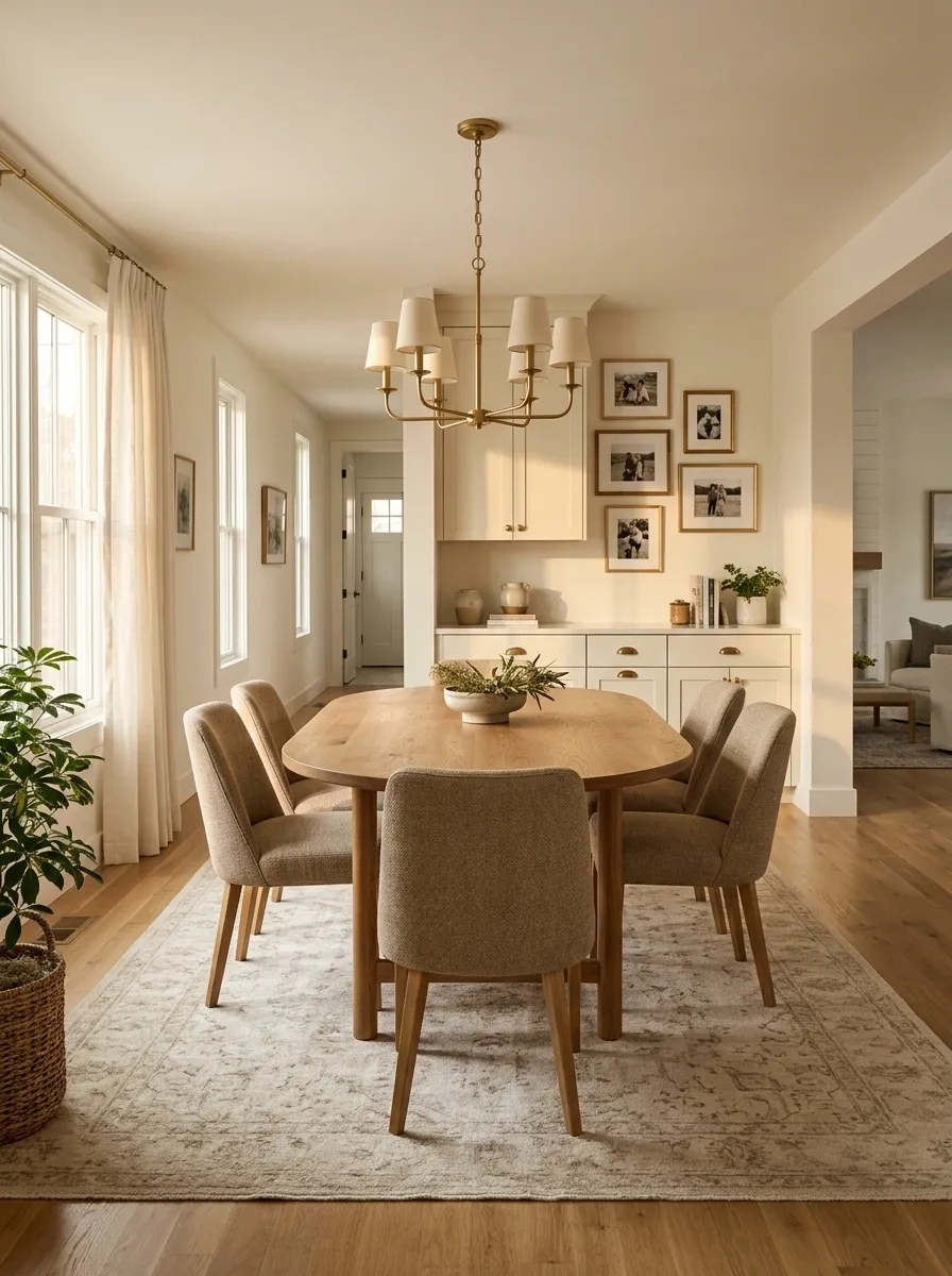 Family-Friendly Dining Room With a Soft Upholstered Palette