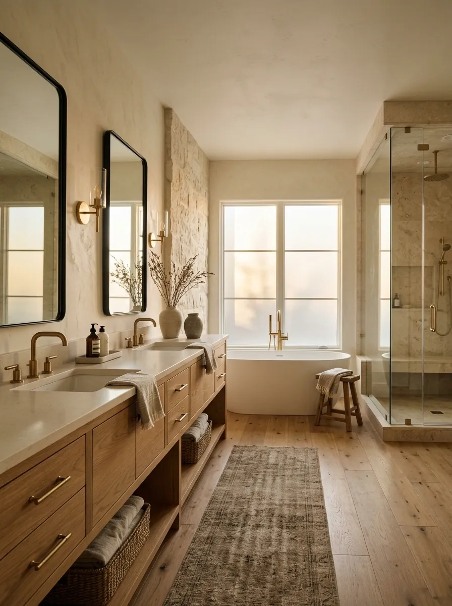 Family Ranch Bathroom With a Long Double Vanity