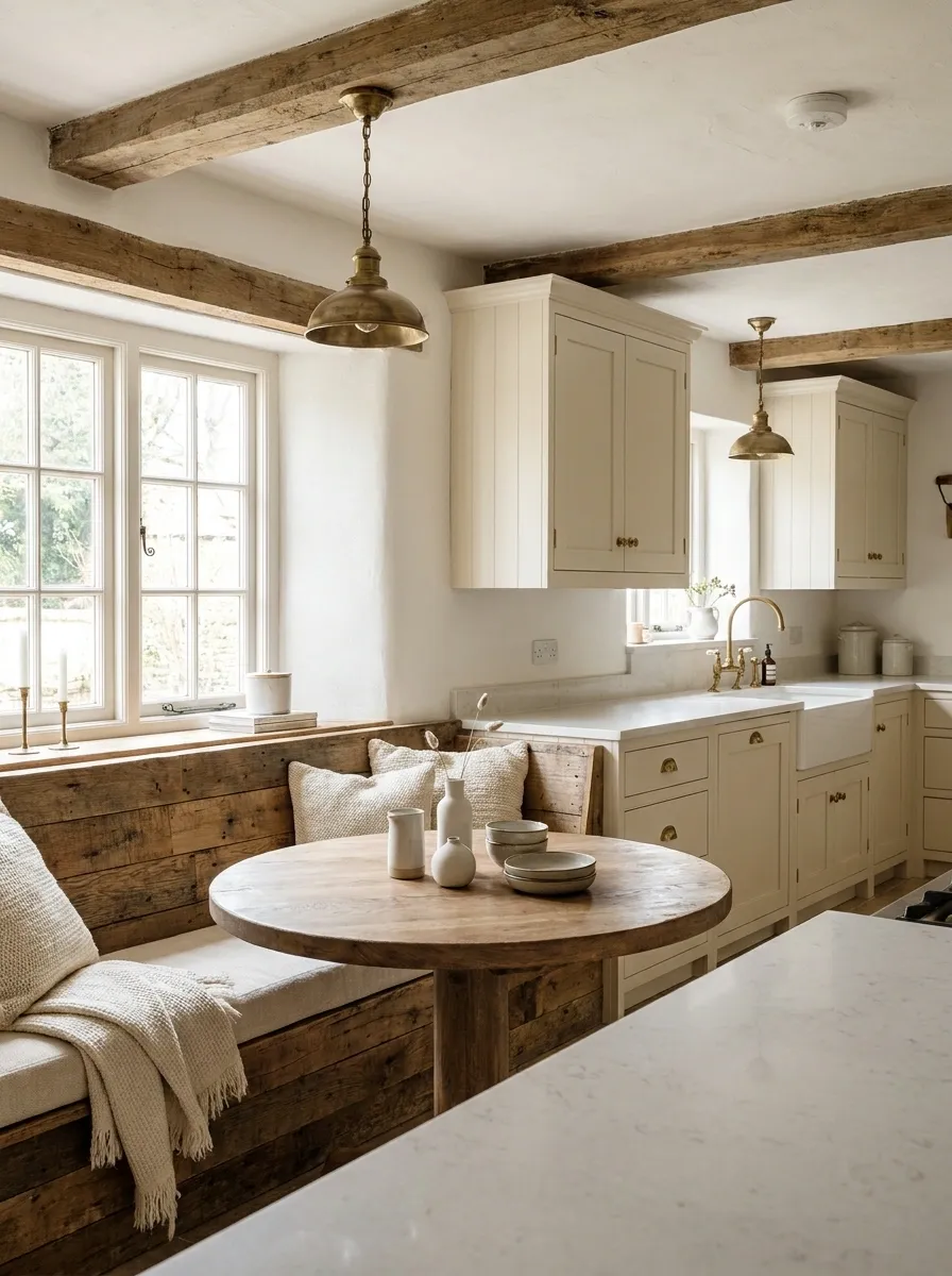 Farmhouse Kitchen With a Reclaimed Wood Banquette