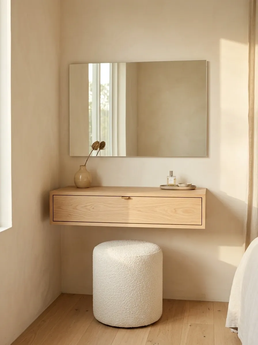 Floating Vanity With a Frameless Mirror in a Small Bedroom