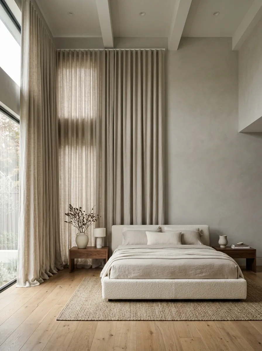 Floor-to-Ceiling Curtain Minimalist Bedroom