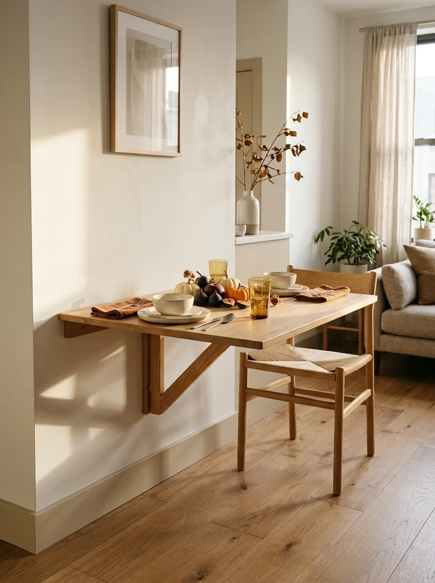 Fold-Down Dining Table Thanksgiving in a Studio Apartment