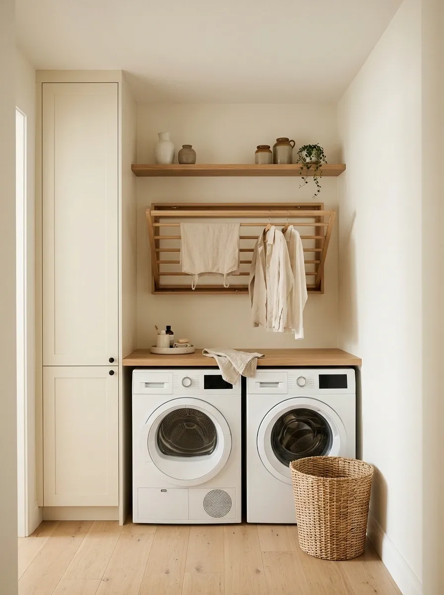 Fold-Down Drying Rack for a Multipurpose Laundry Nook