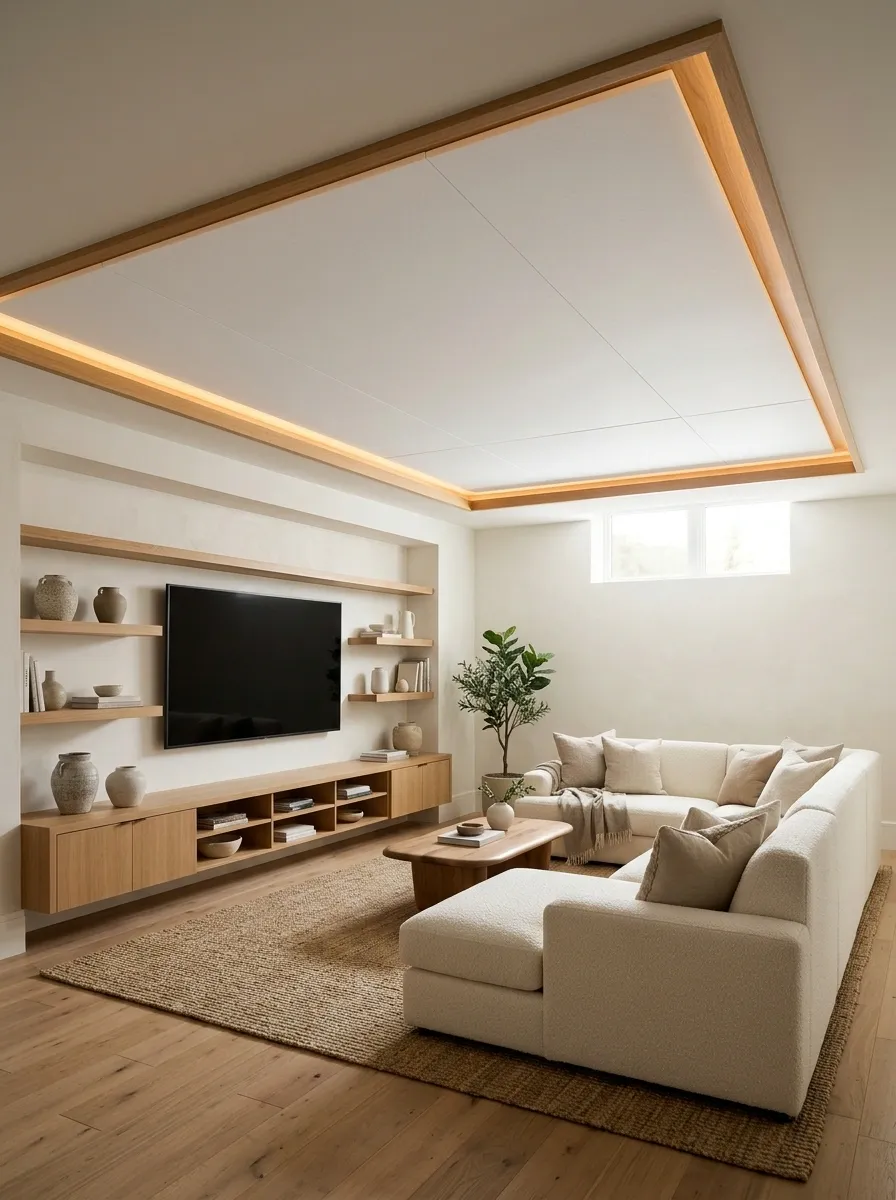 Framed Drop Ceiling With a Timber Perimeter Detail