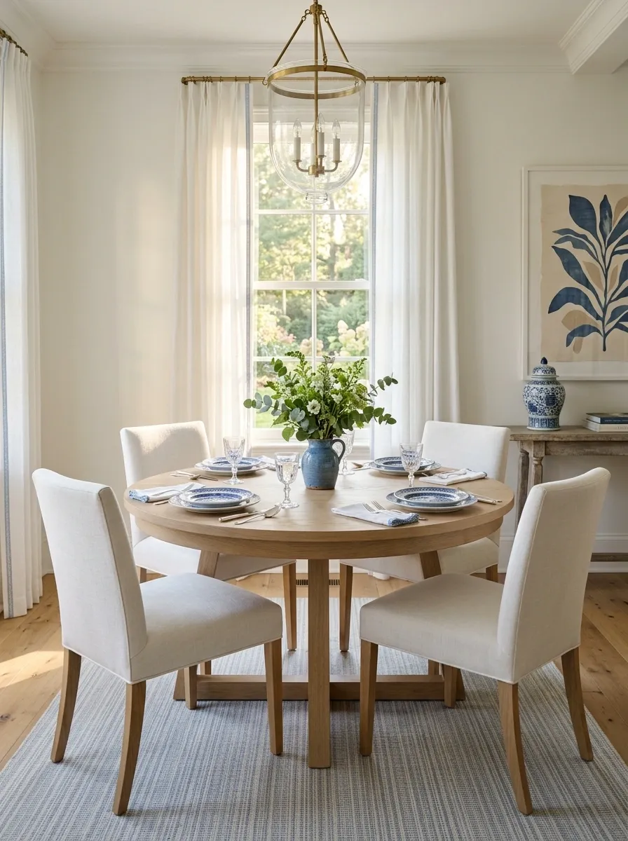 Fresh White Tablescape With Blue-and-White Dinnerware