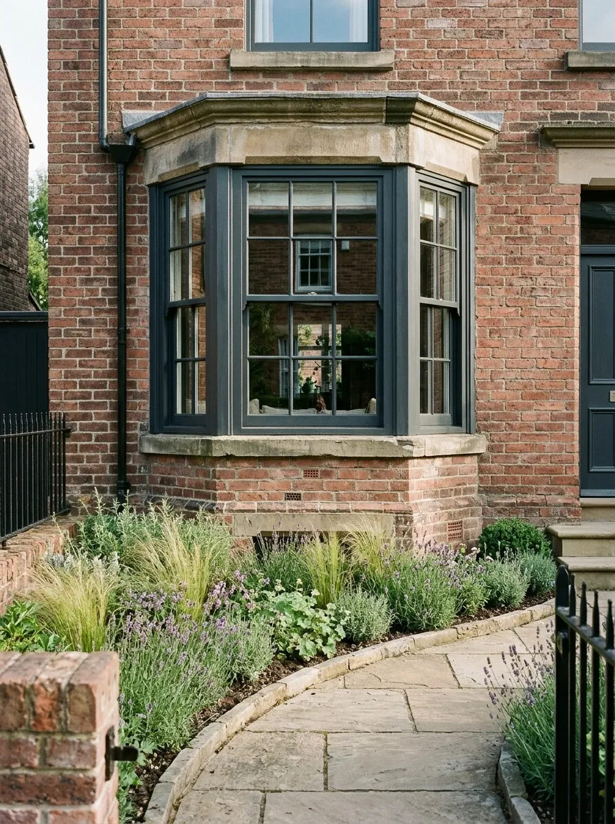 Frontage Beneath a Bay Window With a Curved Low Border