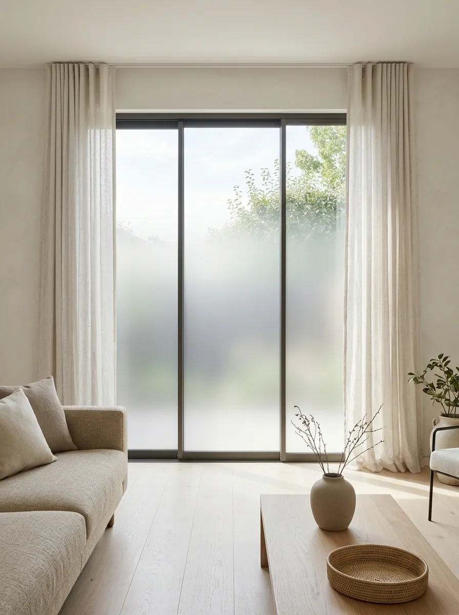 Frosted Gradient Privacy Film With Minimal Side Panels