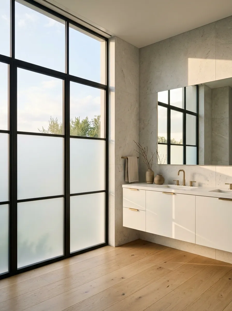 Frosted Lower Glass With Clear Upper Panes