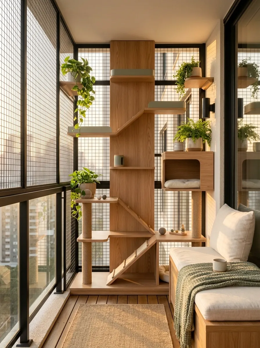 Full Catio Balcony With Multi-Level Resting Platforms