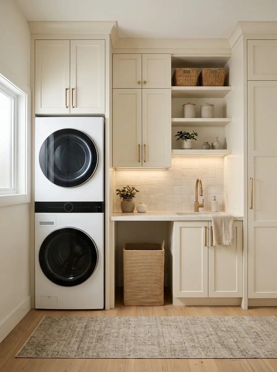 Full-Height Utility Laundry Tower With Hidden Cleaning Storage