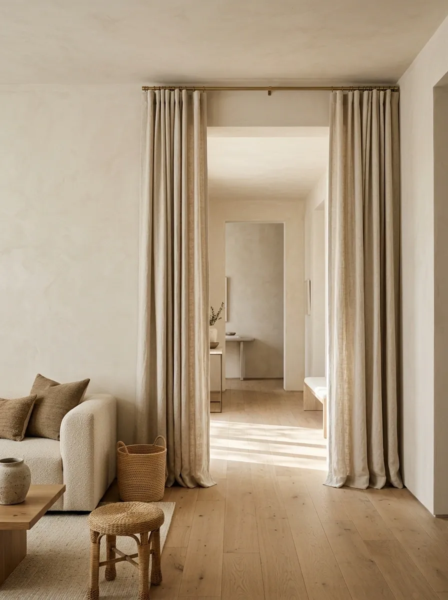 Full-Length Natural Linen Curtains Framing a Warm Neutral Opening