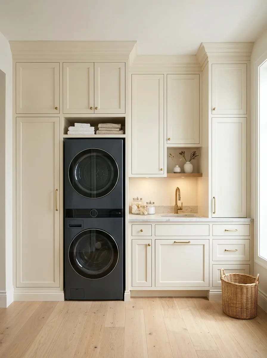 Fully Built-In Laundry Wall With a Hidden Hamper