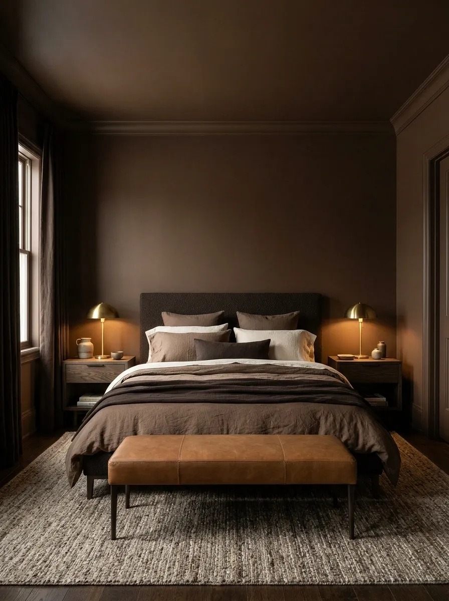 Fully Color-Drenched Chocolate Brown Bedroom