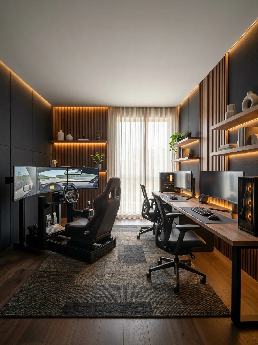 Gaming Room With a Dedicated Racing Simulator