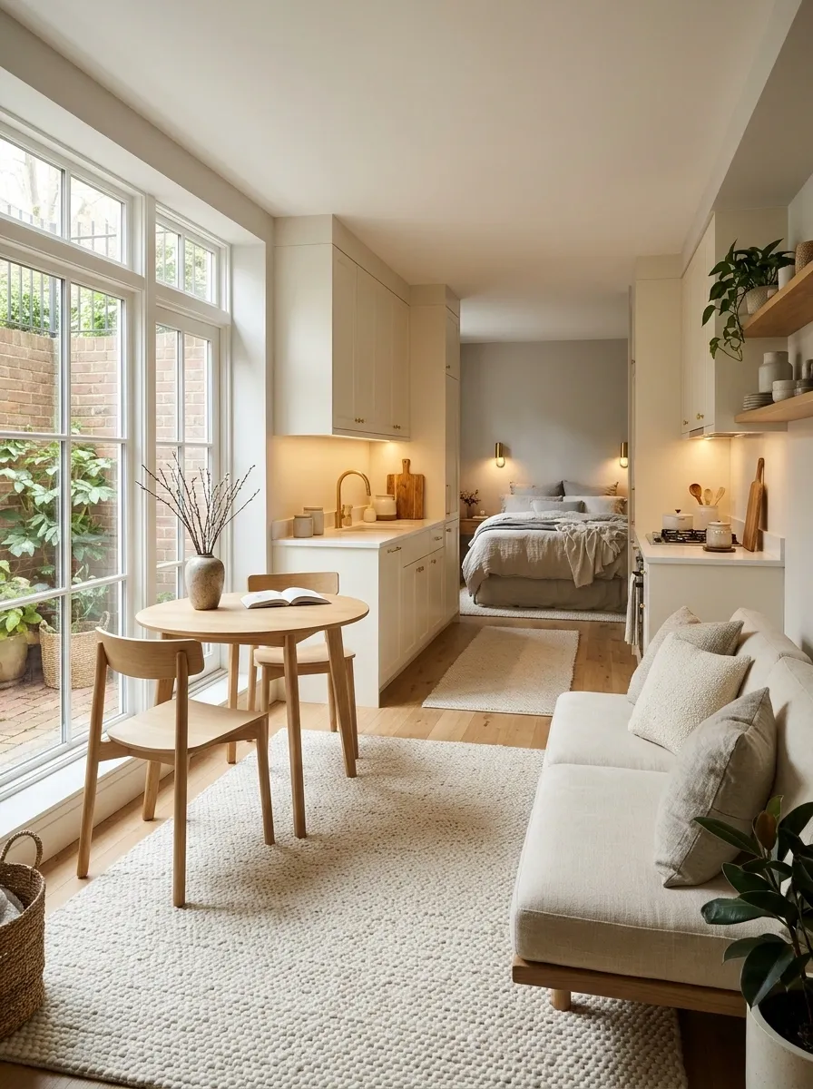 Garden-Level Studio With a Bright Front Lounge and Warm Rear Bed