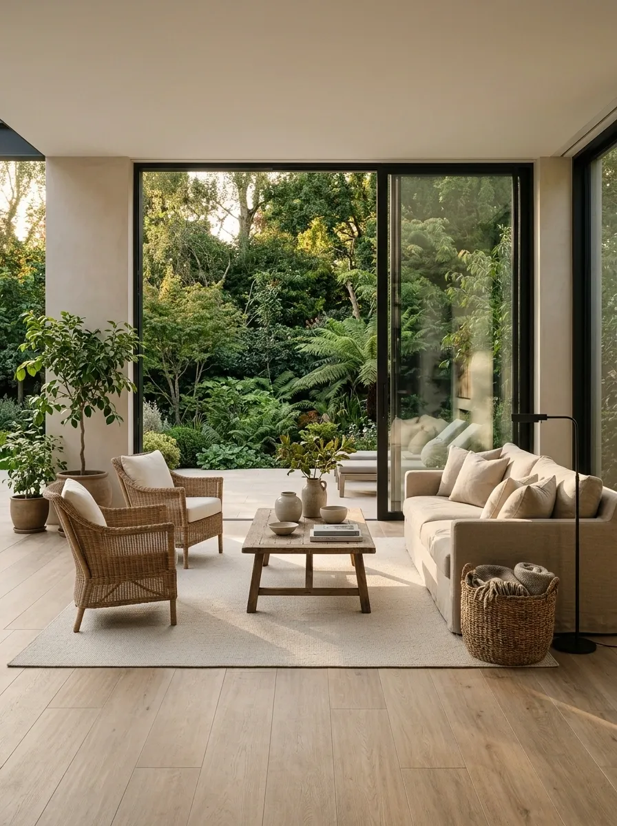 Garden-Room Lounge With Indoor Comfort and Outdoor Views