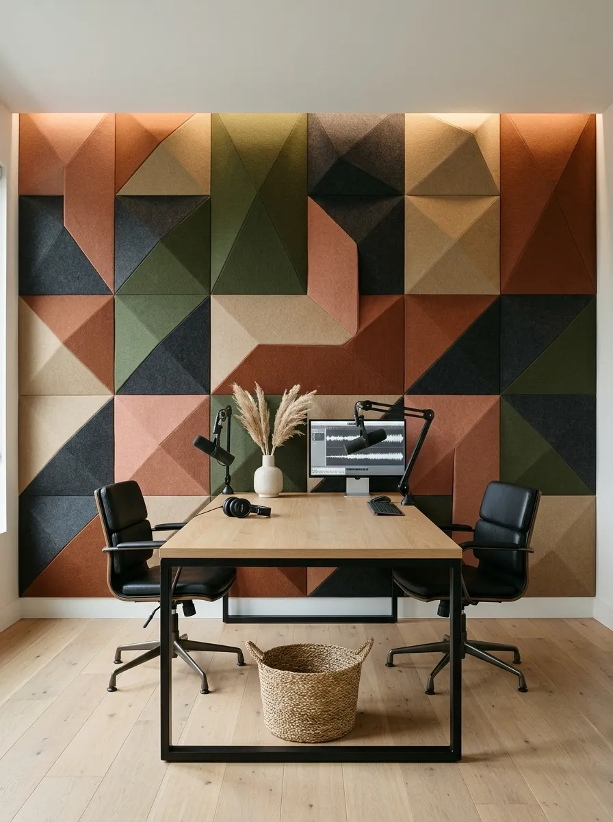 Geometric Acoustic Wall Studio With Color-Blocked Panels