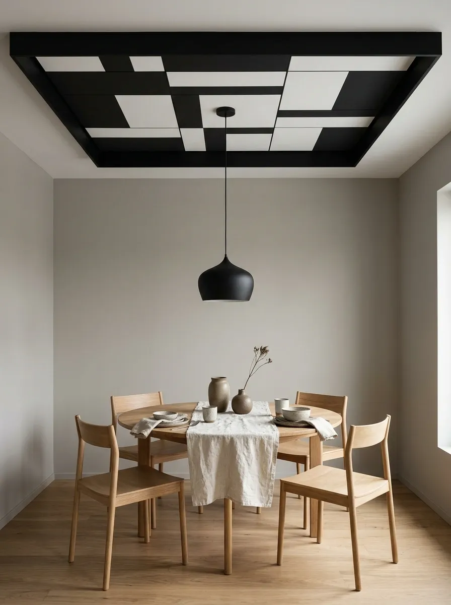 Geometric Ceiling Panels in a Contemporary Dining Nook