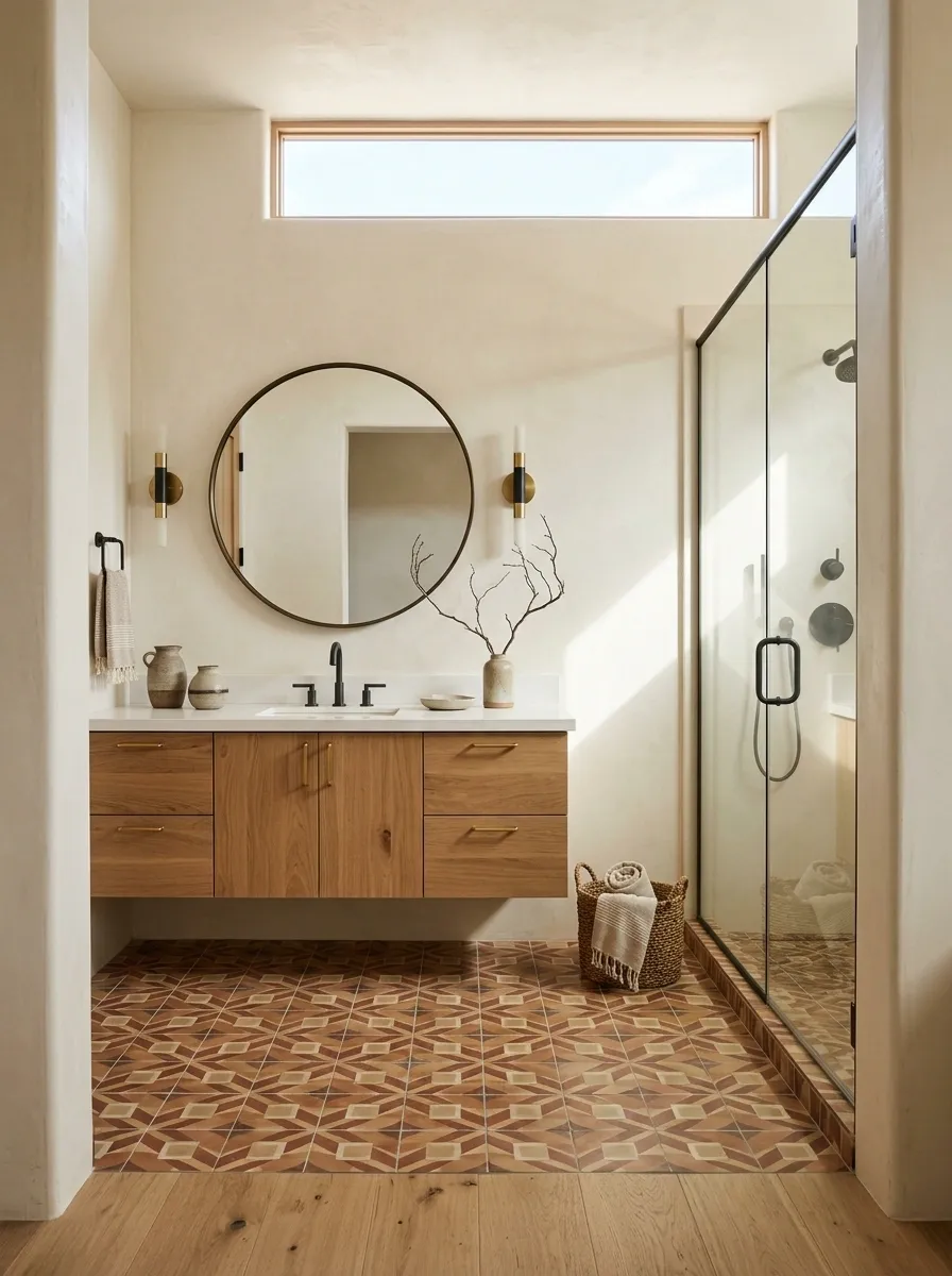 Geometric Tile Bathroom With an Earthy Southwestern Palette