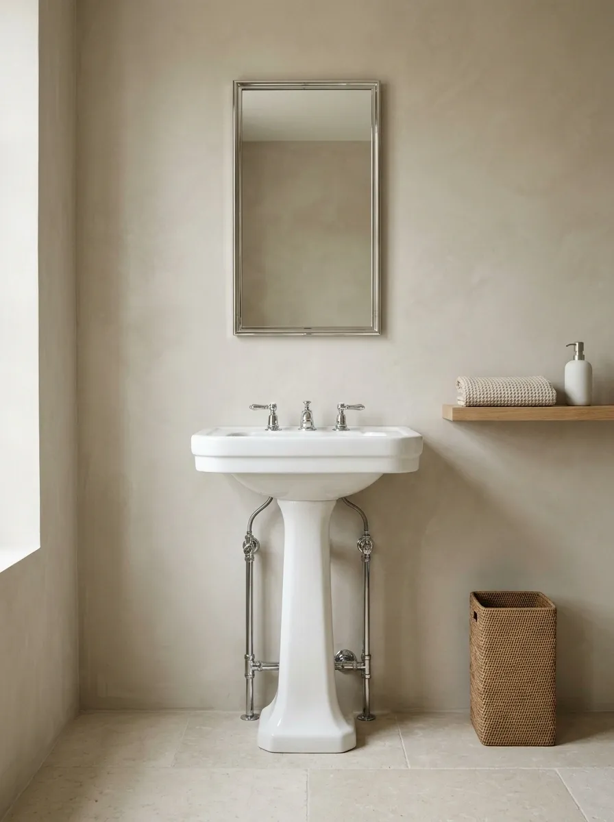 Give Pedestal Sink Plumbing a Cleaner Visual Backdrop