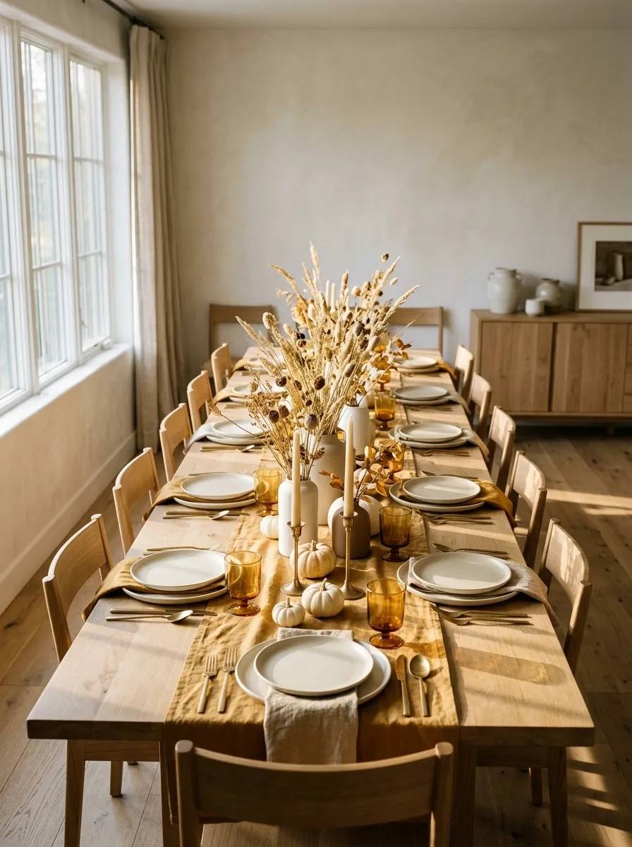 Golden-Hour Harvest Table With Amber Glass and Wheat Tones