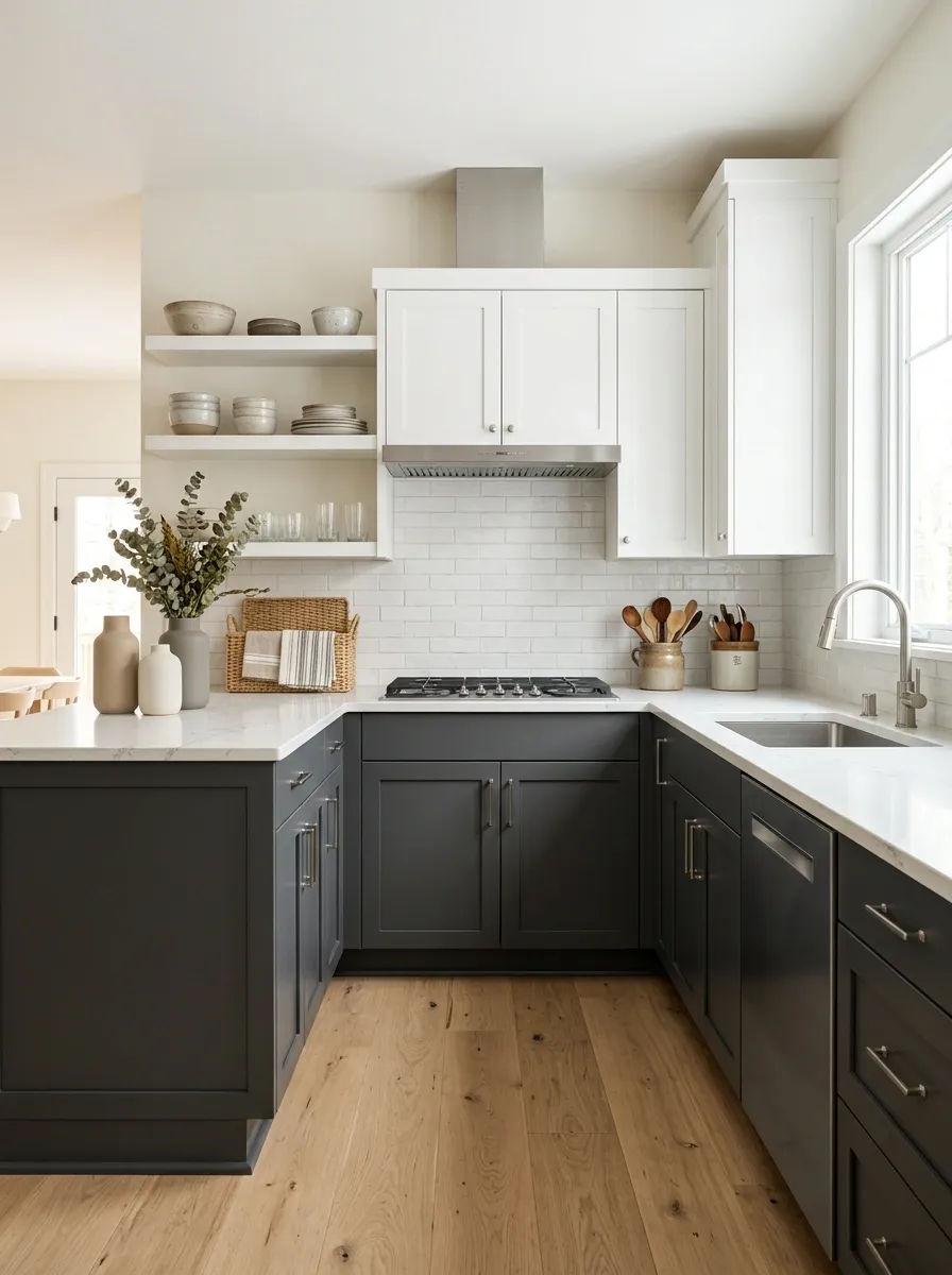 Graphite Lower Cabinets With White Upper Cabinets