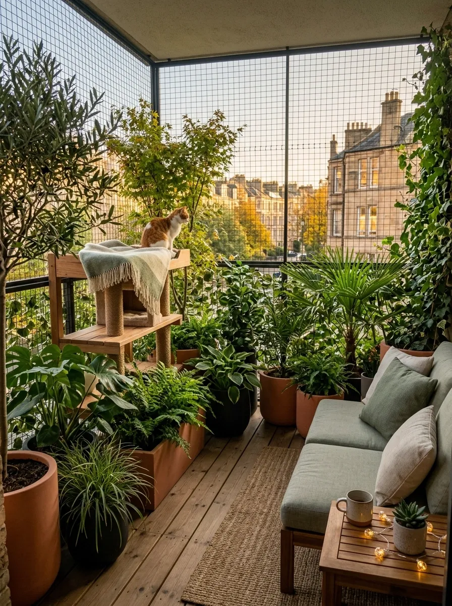 Green Balcony With a Layered Cat Viewing Garden