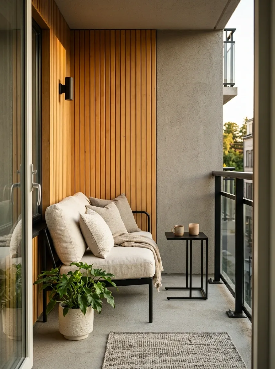 Greige and Honey Wood Modern Balcony