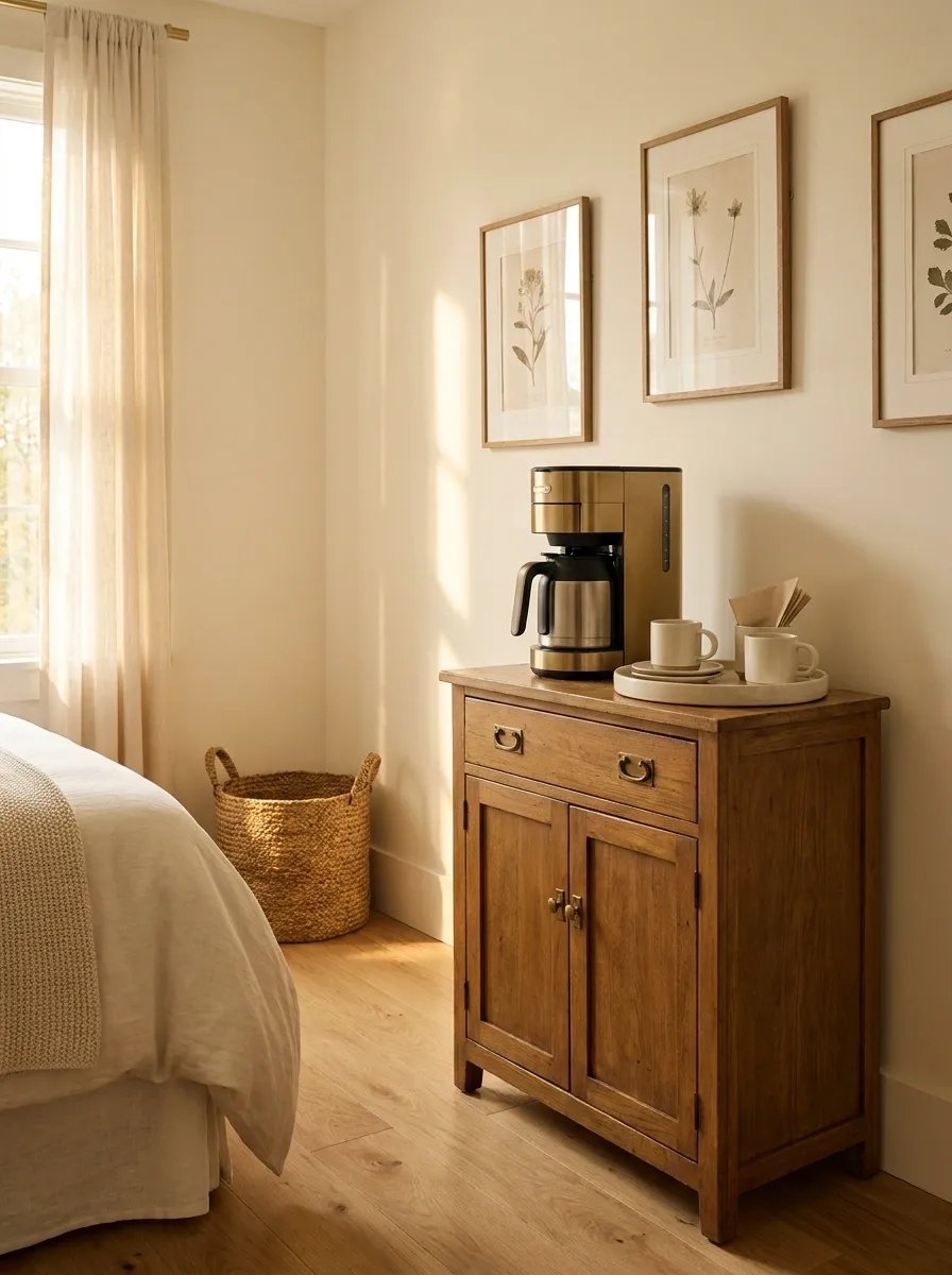 Guest Room Coffee Nook With a Hotel-Inspired Cabinet