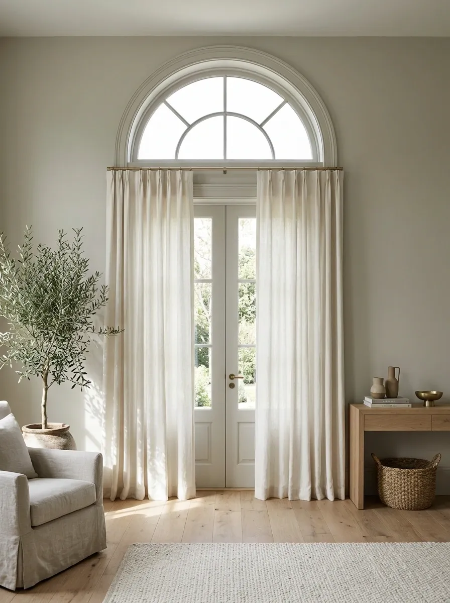 High Arch Above a Door With Plain Lower Curtains