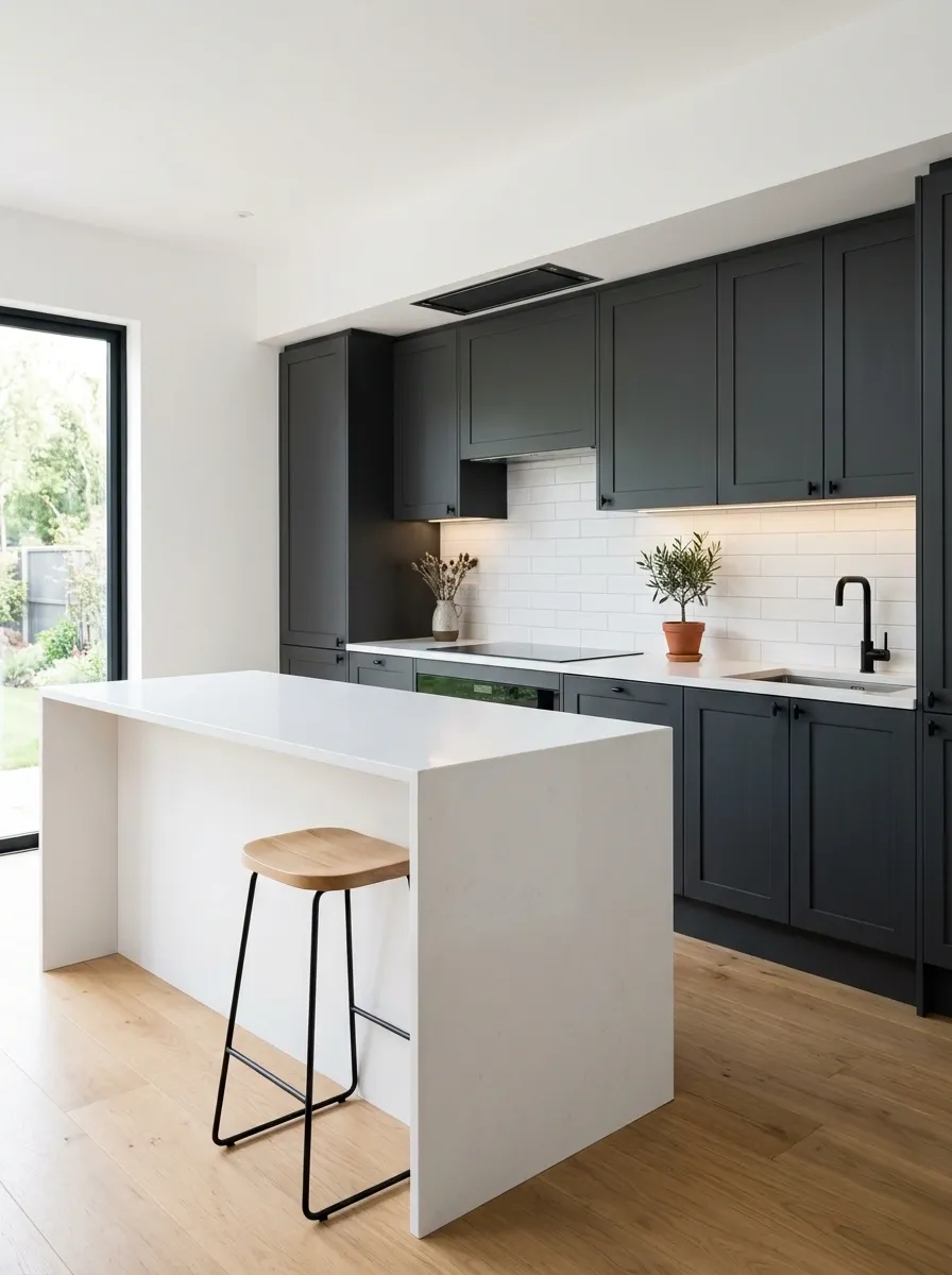 High-Contrast Gray and White Kitchen With Minimal Decor