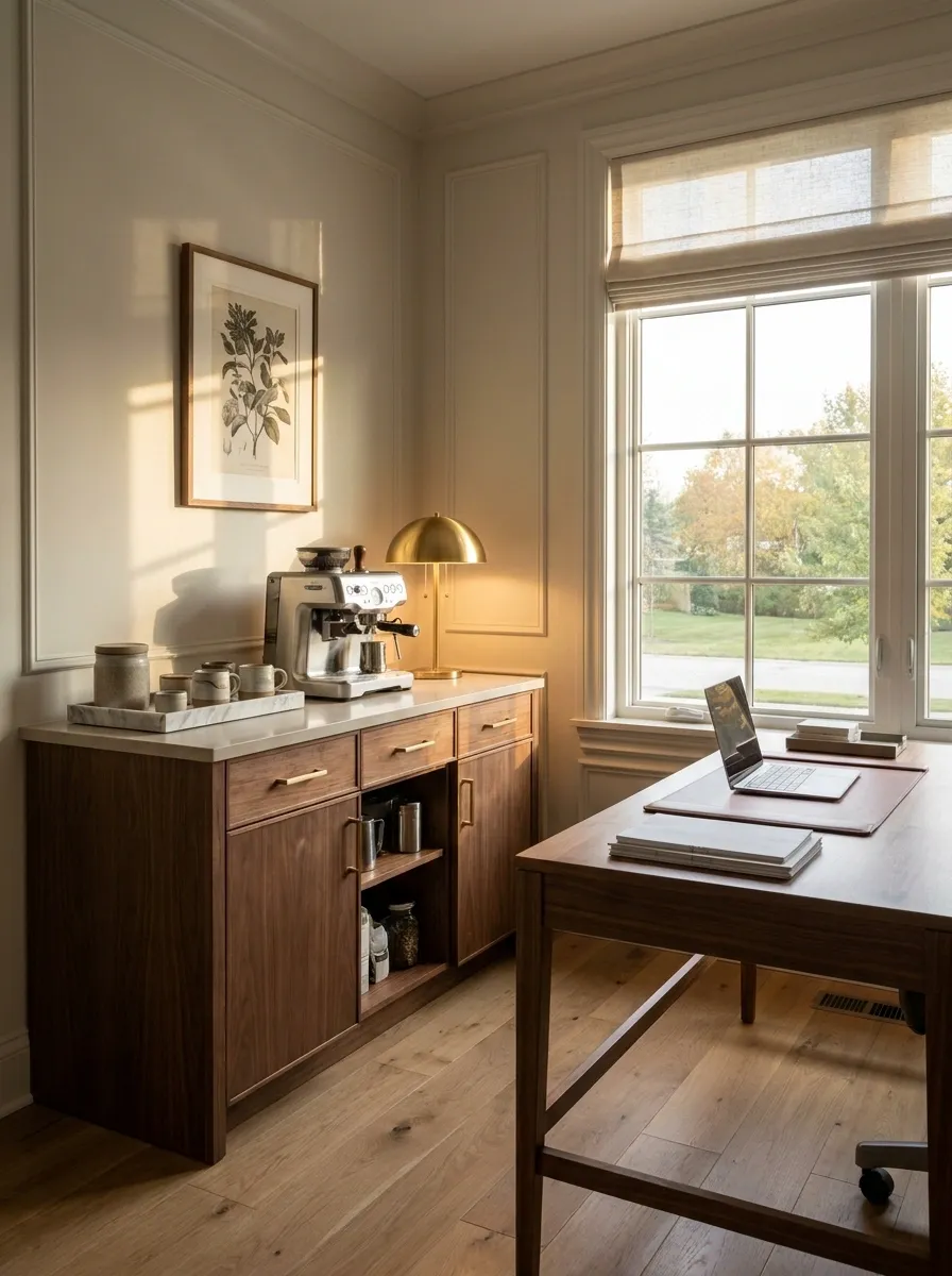 Home Office Coffee Station on a Separate Credenza