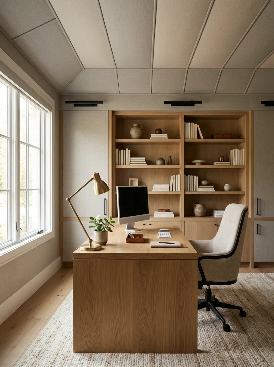 Home Office With a Structured Fabric Ceiling