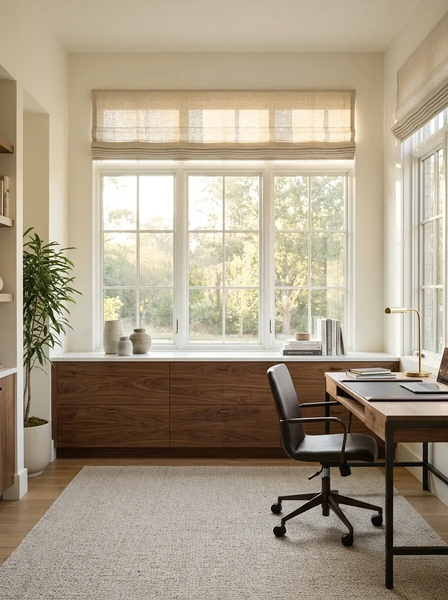 Home Office With a Window-Wall Filing Cabinet